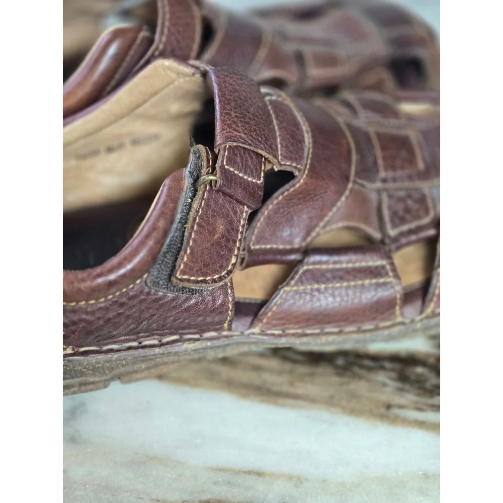 Brown Leather Fisherman Sandals Caged Closed Toe‎ Mens Size 10 44 M6504